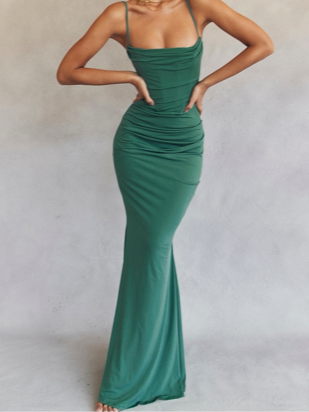 House of CB Milena Green Slim Slip Maxi Dress